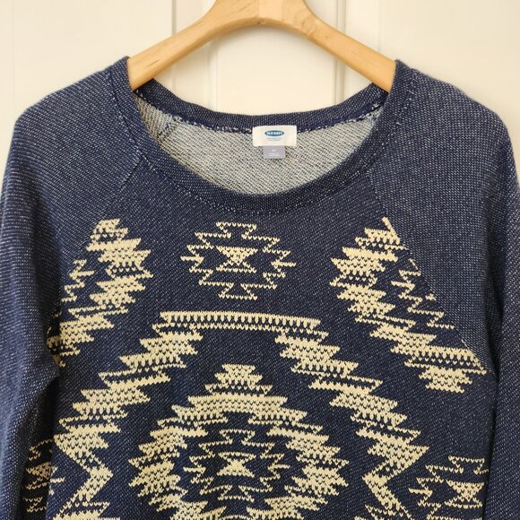 Old Navy Blue Cream Aztec Print Sweatshirt Southwest Comfy Cozy Casual Fall Cute - Picture 3 of 8